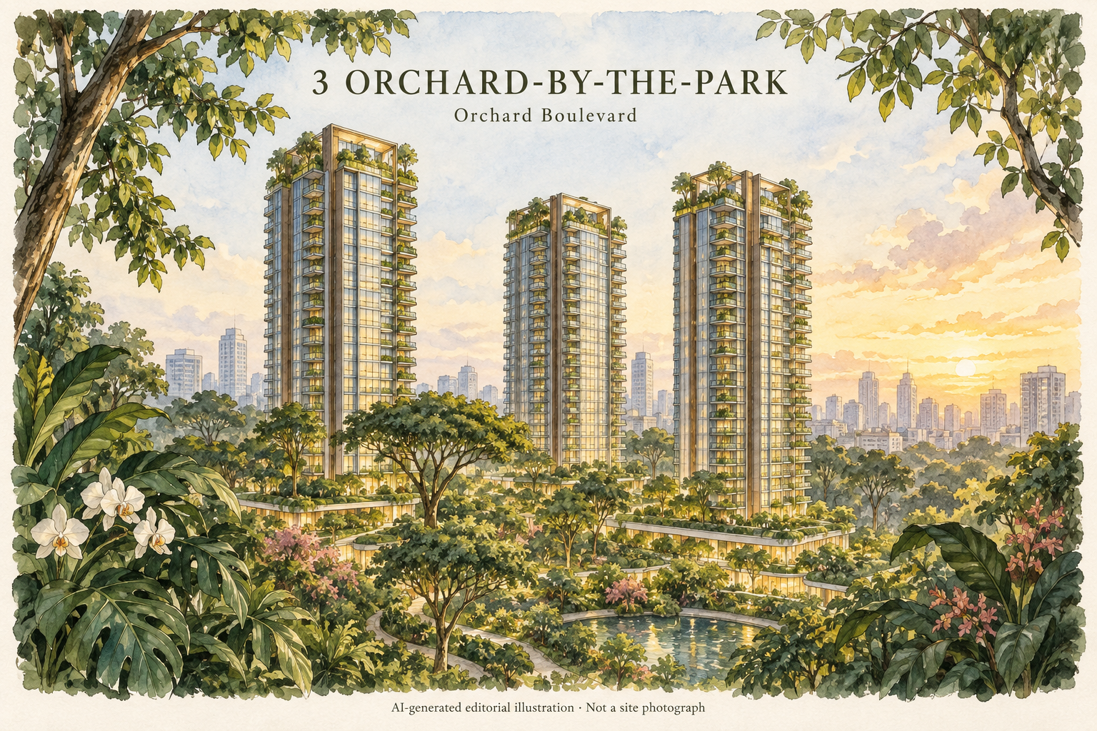 Conceptual illustration inspired by 3 Orchard-By-The-Park; not a site photograph