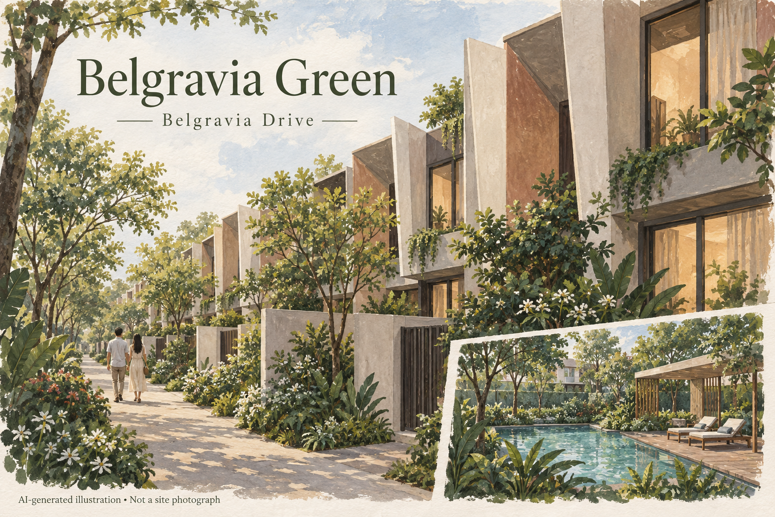 Conceptual illustration inspired by Belgravia Green; not a site photograph